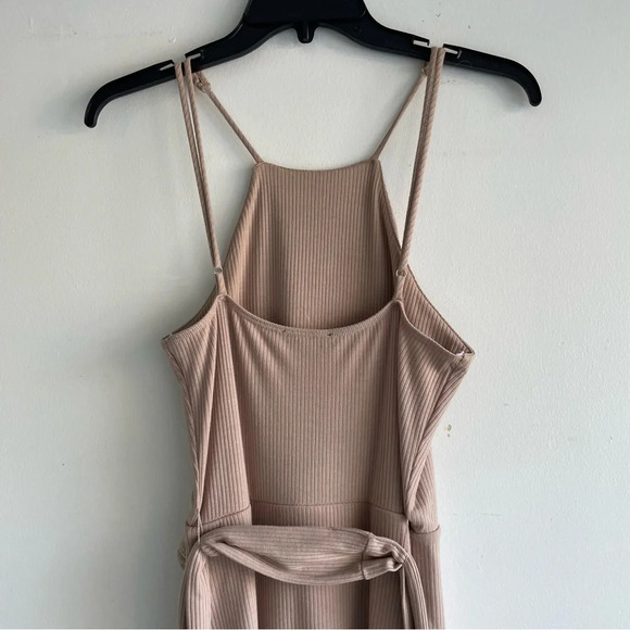 Lulus Out Ahead Tan Ribbed Ruched Halter Midi Dress 33182 - Picture 9 of 13